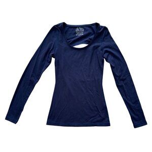 Aumnie Womens Long Sleeve Cutout Back Top XS Navy Blue Nylon & Elastane